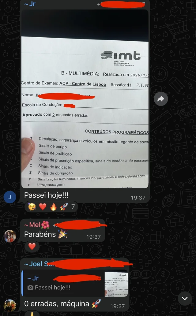 Print real de aluno aprovado no exame do IMT, comunidade Highway Hack Premium
